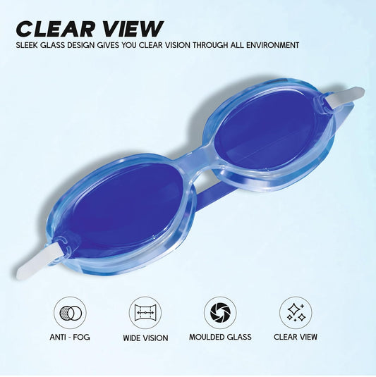 Anti-Fog UV Protection Swimming Goggles for Men, Women | Wide-Angle Vision with Silicone Comfort & Adjustable Strap | Perfect for Adults & Children (Blue)