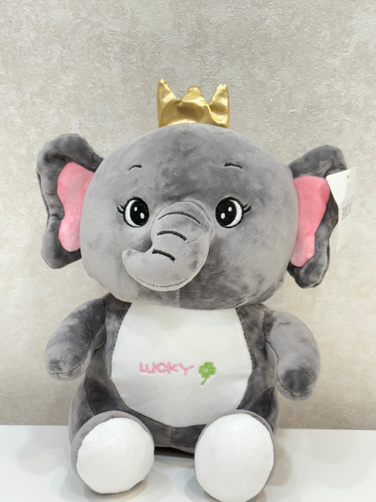 Soft Toy | Adorable Elephant In Grey Color With Crown | 30cm