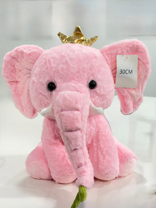 Soft Toy | Adorable Elephant In Pink Color With Crown | 30cm