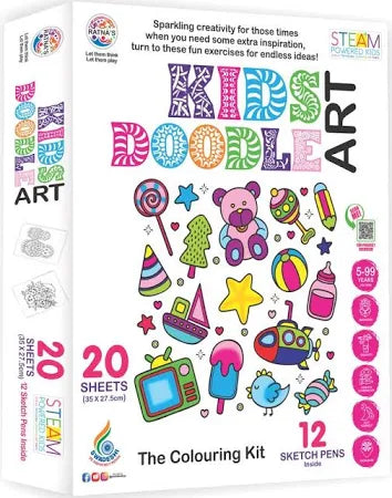 Kids Doodle Art- 20 Sheets And 12 Sketch Pens